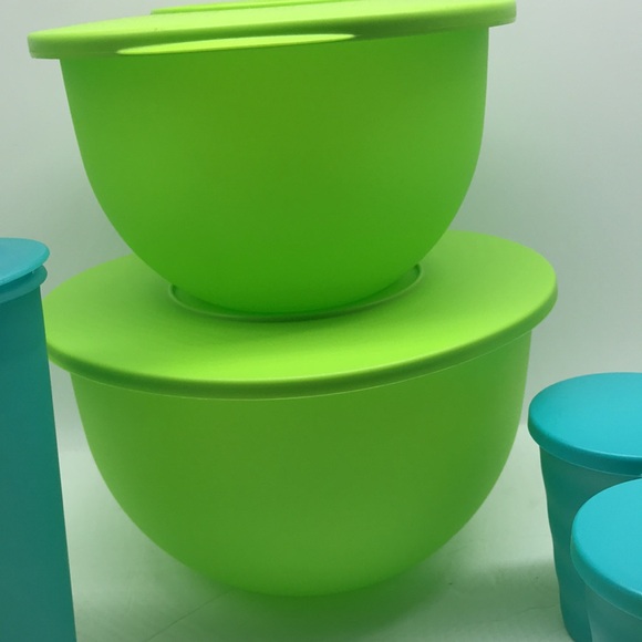Tupperware Impressions Classic  Bowl  (4) & Jug (4) Tumbler Green & Blue Color - Picture 16 of 16